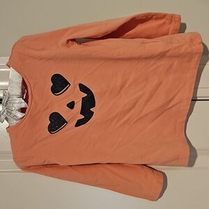 H&M Jack O Lantern Soft Orange Shirt Black Sparkles 3 Long Sleeve